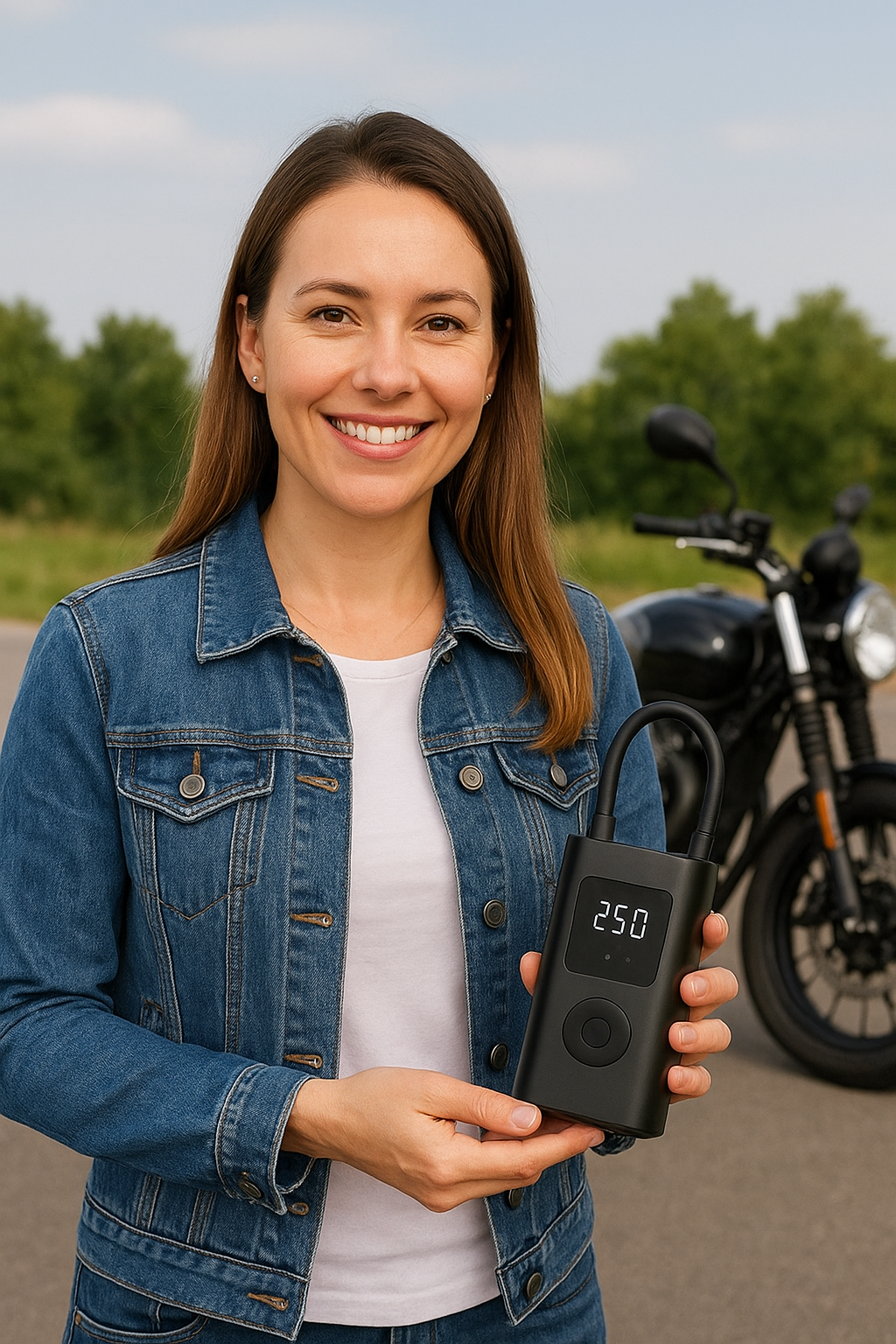 Bomba de Aire Eléctrica Portátil 3 en 1 – Inflador + Power Bank + Linterna