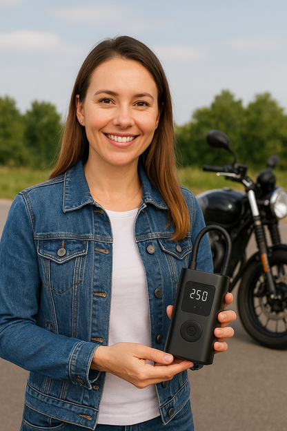 Bomba de Aire Eléctrica Portátil 3 en 1 – Inflador + Power Bank + Linterna